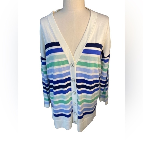Talbots Cardigan Striped V-neck Cotton sweater - Picture 1 of 6